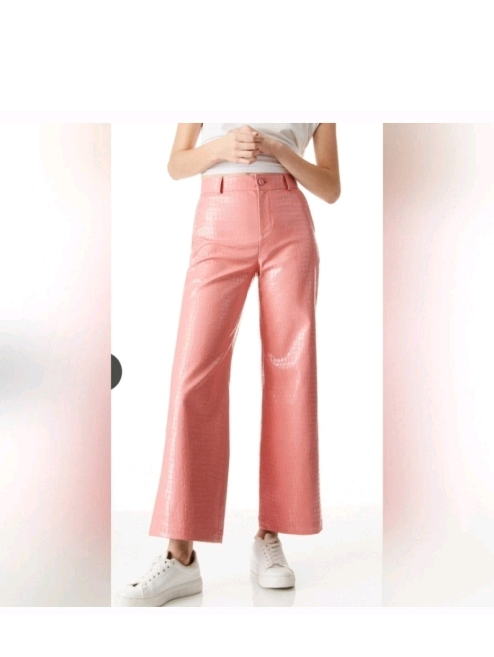 Alice + Olivia Pink Croc-Embossed Wide-Leg Pants Size 6 - Picture 9 of 13